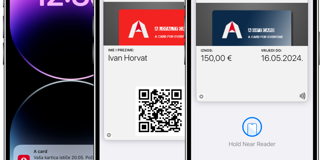 Digitalne kartice u mobilnom novčaniku na tri zaslona